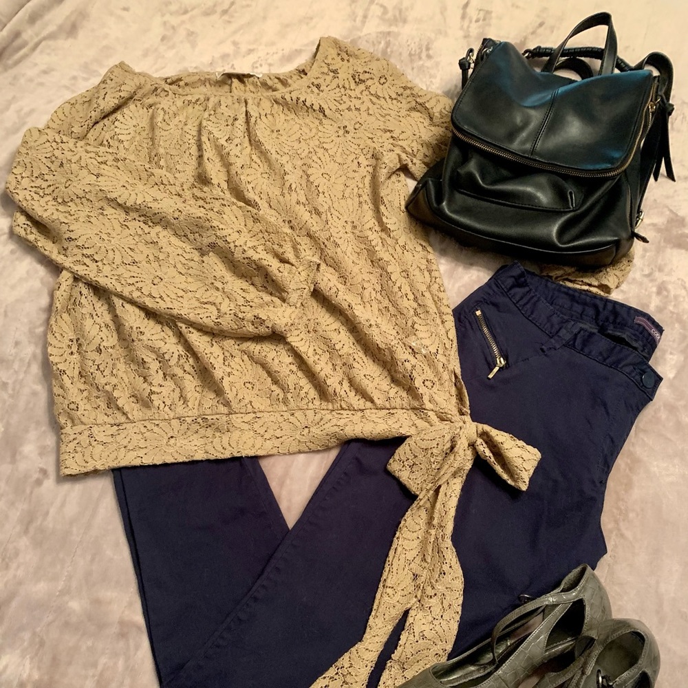 Michael Kors Gold/Tan Lace Blouse